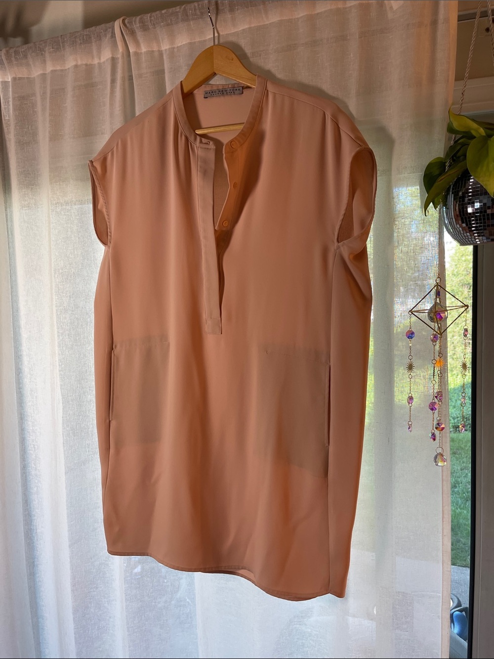 Marc New York Sleeveless Mandarin Collar Oversized Shirt Dress  - Blush Pink